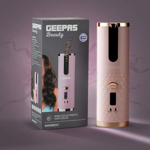 Geepas Wireless Automatic Hair Curler - Portable Electric Rotating with Heat Isolating Chamber, Temperature Control & Timer Settings | 2 Years Warranty