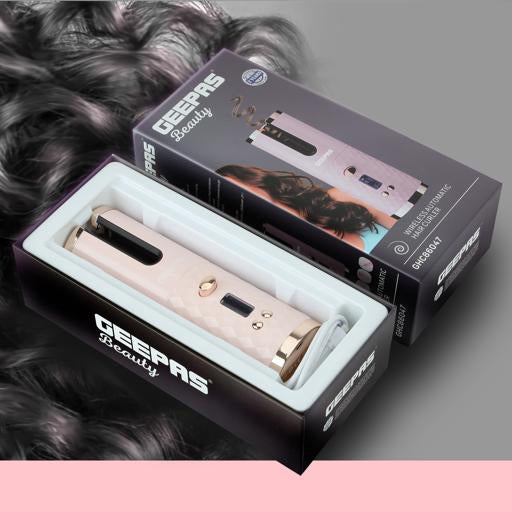 Geepas Wireless Automatic Hair Curler - Portable Electric Rotating with Heat Isolating Chamber, Temperature Control & Timer Settings | 2 Years Warranty