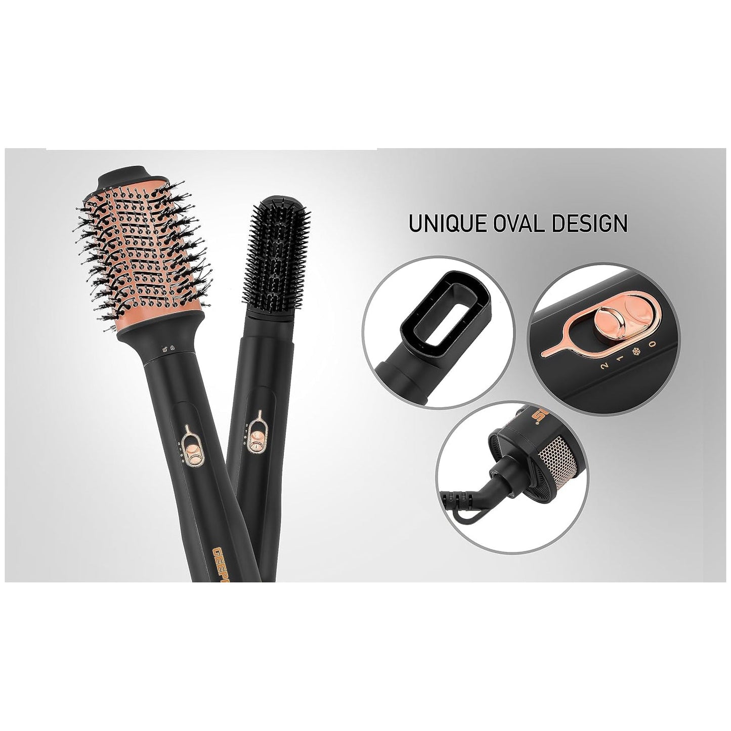 Geepas 4-IN-1 Hair Styler- GH86067| 3 Speed, 3 Heat Settings| 340-Degree Swivel Cord and Hanging Function| Perfect for Salon and At Home Styling, Three Interchangeable Heads