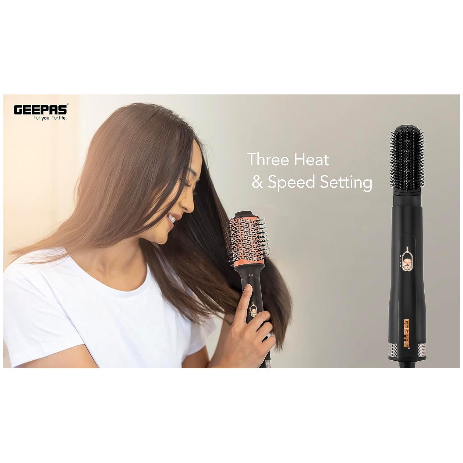 Geepas 4-IN-1 Hair Styler- GH86067| 3 Speed, 3 Heat Settings| 340-Degree Swivel Cord and Hanging Function| Perfect for Salon and At Home Styling, Three Interchangeable Heads