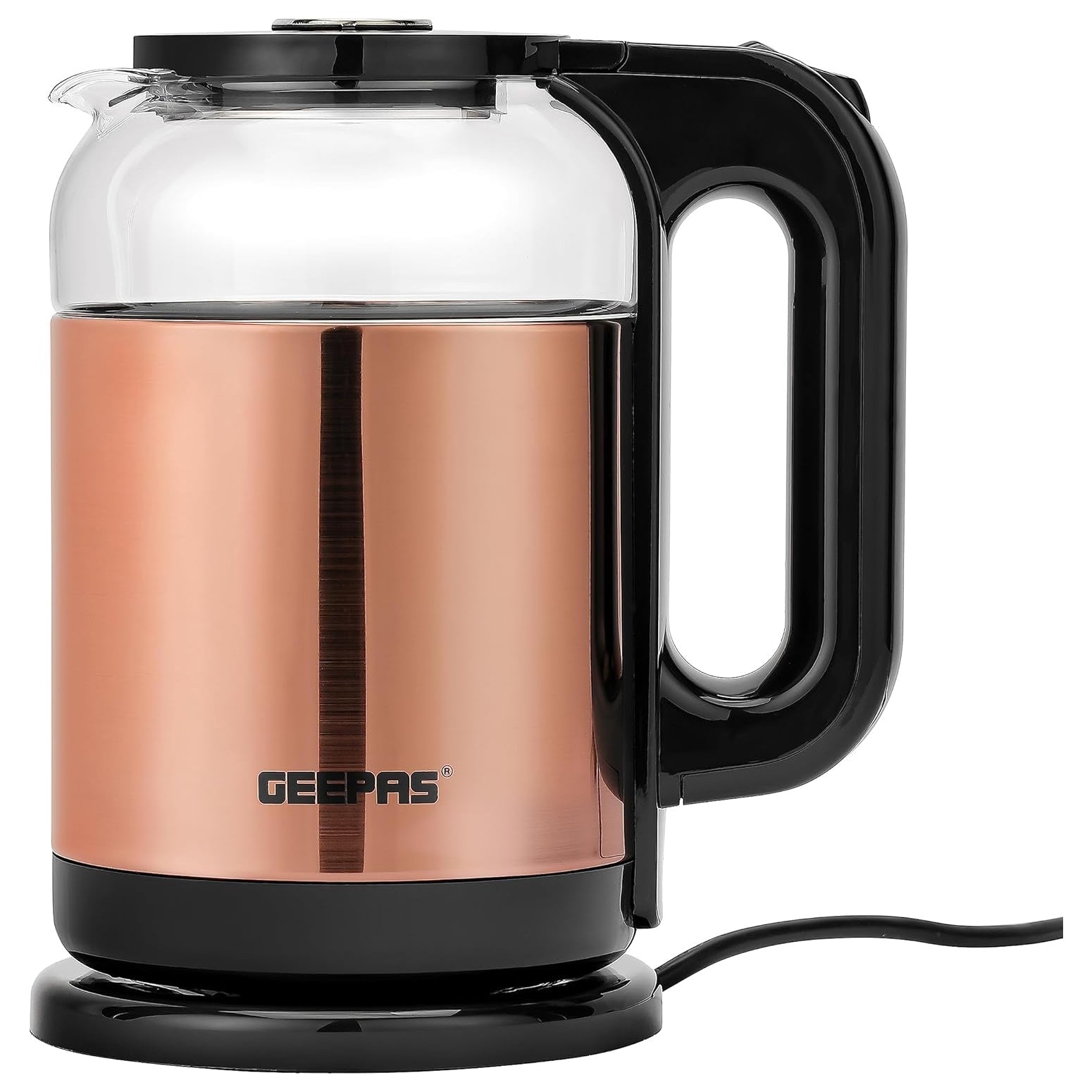 Geepas Electric Glass Kettle 1.7L, 360° Rotation Base, Cord Storage, Glass Body Clear Water Label Gauge, Perfect Pour Wide Opening, Safe & Convenient, automatic Shut-Off Function|1.7 L 1500 W GK38063