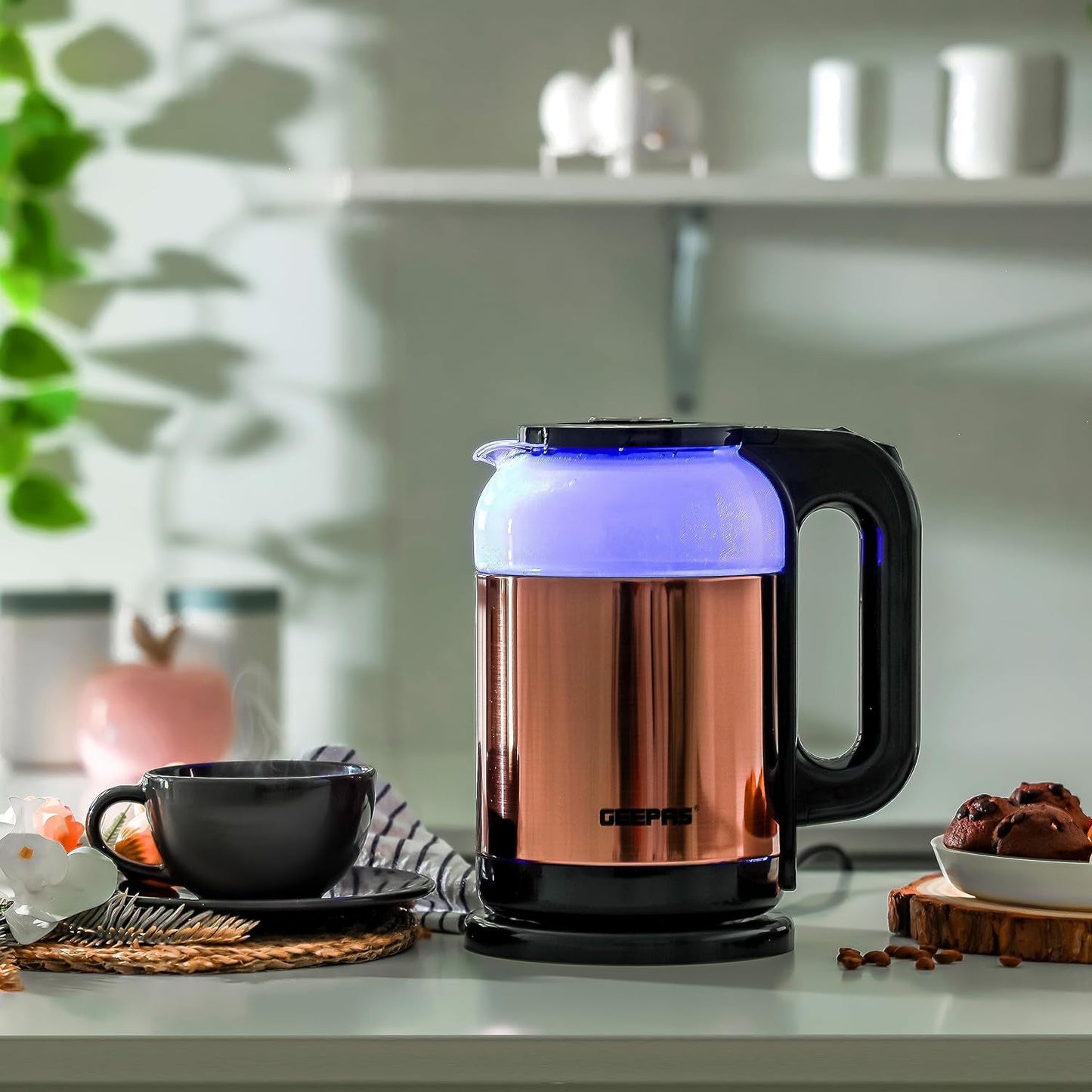 Geepas Electric Glass Kettle 1.7L, 360° Rotation Base, Cord Storage, Glass Body Clear Water Label Gauge, Perfect Pour Wide Opening, Safe & Convenient, automatic Shut-Off Function|1.7 L 1500 W GK38063