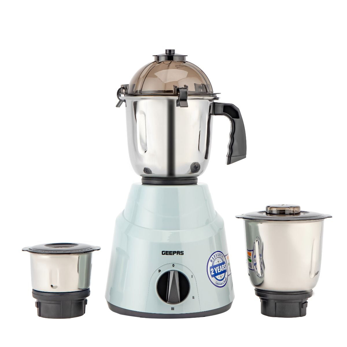 Geepas 3-In-1 Mixer Grinder- GSB44100/ 800W Powerful Motor With 1.5, 1.0, 0.5 Liters, Stainless Steel Jars And Blades, Unbreakable Jar Caps/ Tetra Flow Technology For Fast Grinding, Ergonomic Design, Overload Protector/ 3 Jar With 3 Speed Control