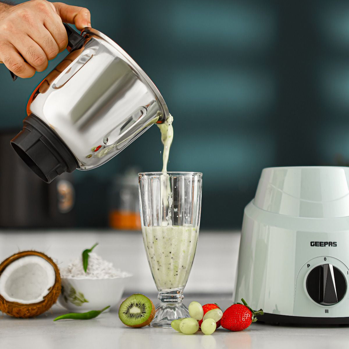 Geepas 3-In-1 Mixer Grinder- GSB44100/ 800W Powerful Motor With 1.5, 1.0, 0.5 Liters, Stainless Steel Jars And Blades, Unbreakable Jar Caps/ Tetra Flow Technology For Fast Grinding, Ergonomic Design, Overload Protector/ 3 Jar With 3 Speed Control