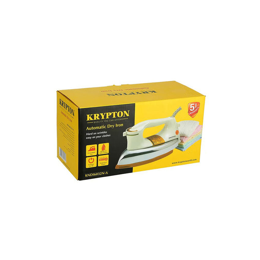 Krypton Automatic Dry Iron With Non-Stick Golden Teflon Soleplate, 1200W, KNDI6032N-A, White