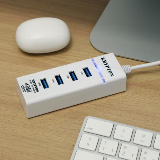 USB 2.0 Super Hub, Compatible with USB 1.1, KNA5428 - 500GB Support, Blue LED for Power, Speed Up to 480mbps, 30cm Cable Length, 4 Port USB 2.0