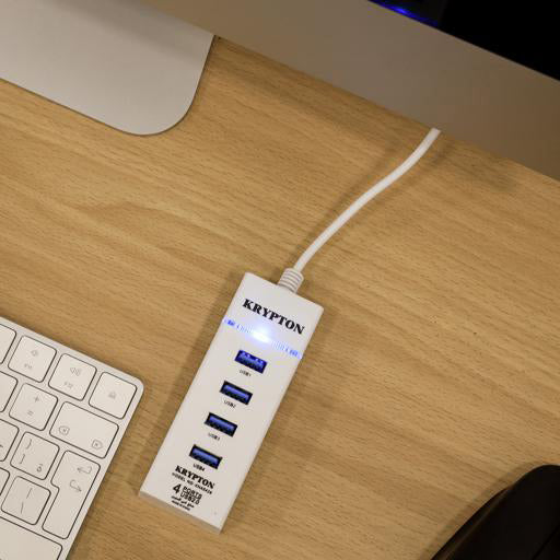 USB 2.0 Super Hub, Compatible with USB 1.1, KNA5428 - 500GB Support, Blue LED for Power, Speed Up to 480mbps, 30cm Cable Length, 4 Port USB 2.0