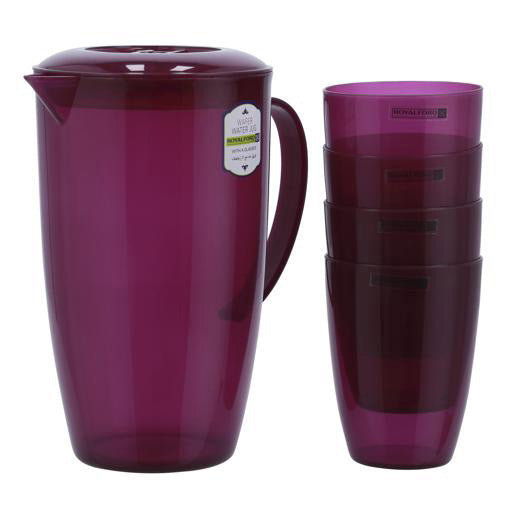 Royalford 2 Litre Wafer Water Jug With 4 Glasses - Portable Multi-Purpose Colourful Jug With Lid