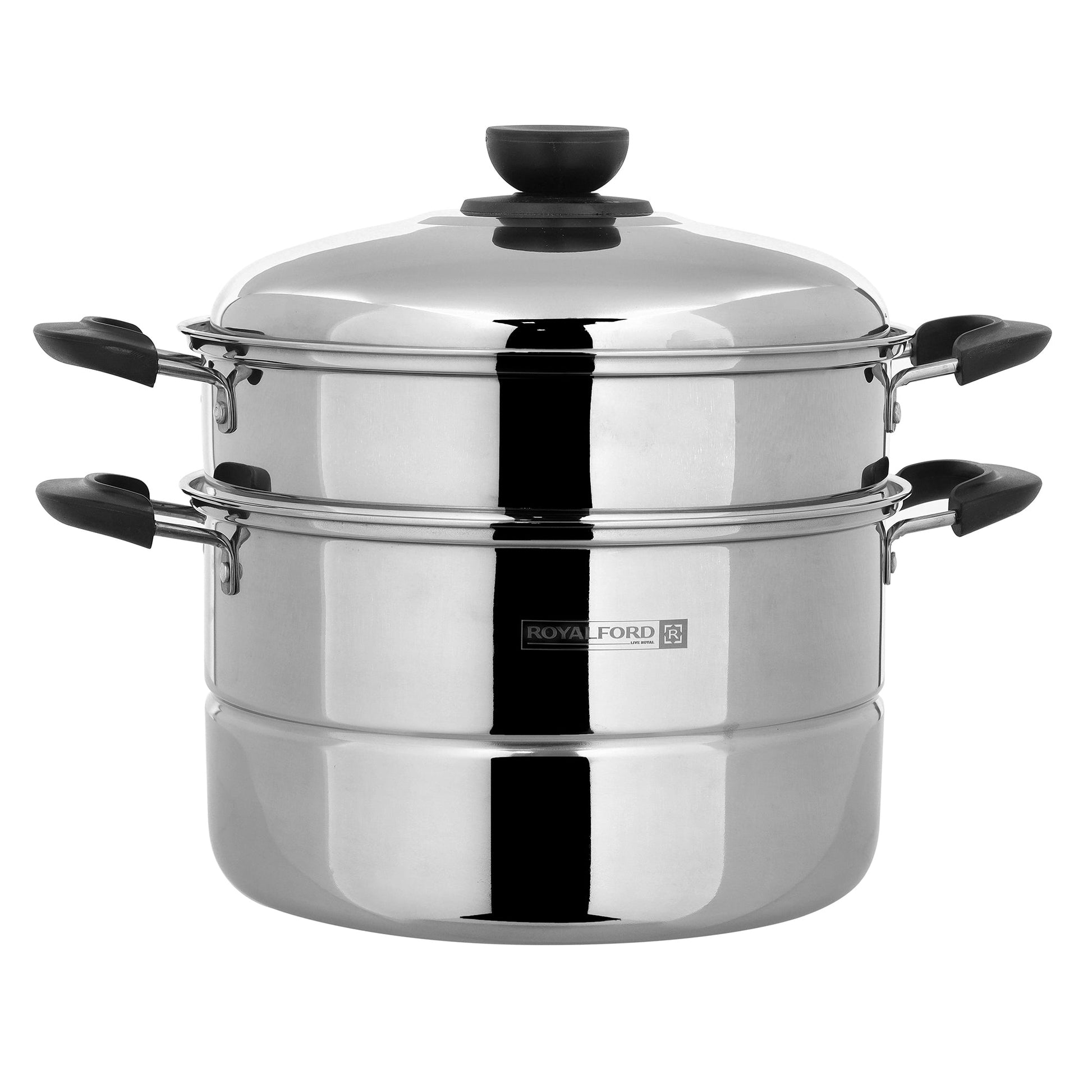 Royalford RF9948 7.3L Double Layer Steamer Pot - Stainless Steel Durable With Cool Touch Handles | Dishwasher Safe | Compatible To All Types Cooking Tops