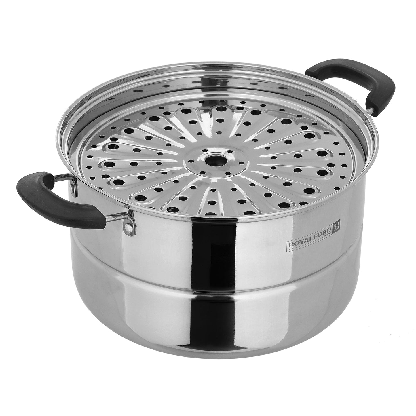 Royalford RF9948 7.3L Double Layer Steamer Pot - Stainless Steel Durable With Cool Touch Handles | Dishwasher Safe | Compatible To All Types Cooking Tops