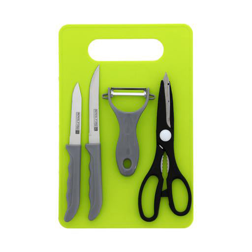 5Pcs Kitchen Gadget Set, Elegant & Multifunctional, RF10463 | Stainless Steel & PP | Set Includes Vegetable Peeler, Food Scissor, Cutting Board, Knife for Kitchen, Office, & More