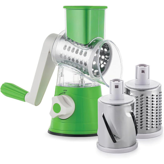 Royalford Drum Cheese Grater RF12098, 3 in 1 Rotary Shredder Slicer Grinder For Cucumber Nut Potato Carrot Cheese, Vegetable Salad Shooter