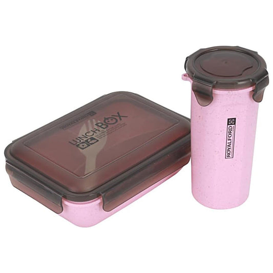 Royalford 800ml and 500ml Lunch Box with Water Bottle RF12177 Plastic Tiffin Set with Spoon Perfect for Schools, Offices Durable and Leak-Proof Construction