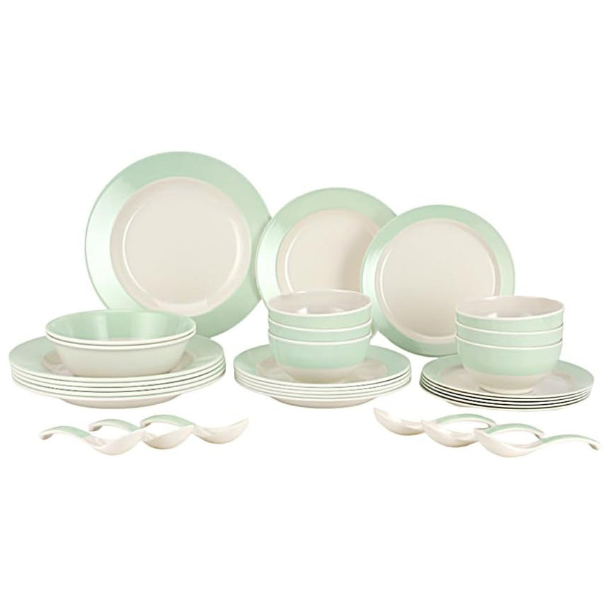 Royalford 32pcs Melamineware Dinner Set RF12511 Includes Deep and Side Plates, Serving and Rice Bowls and Soup Spoons Dishwasher-Safe and Freezer-Friendly Food-Grade