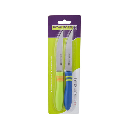 Royalford Stainless Steel Blade Fruit Knife Set (2 pc) - Stainless Steel Curved, Serrated Sharp Edges - Ultra Sharp Cooking Knives, Perfect for Peeling/Chopping Fruits & Vegetables