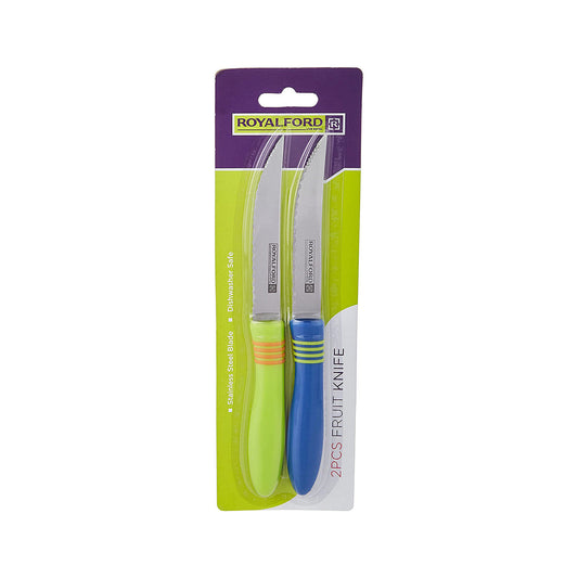 Royalford Stainless Steel Blade Fruit Knife Set (2 pc) - Stainless Steel Curved, Serrated Sharp Edges - Ultra Sharp Cooking Knives, Perfect for Peeling/Chopping Fruits & Vegetables