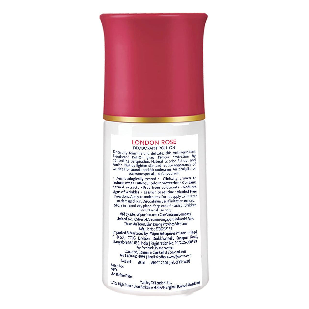 YARDLEY ROLL-ON LONDON ROSE 50ML