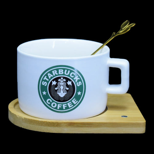 Printed Starbucks CERAMIC MUG W/ SAUCER - White