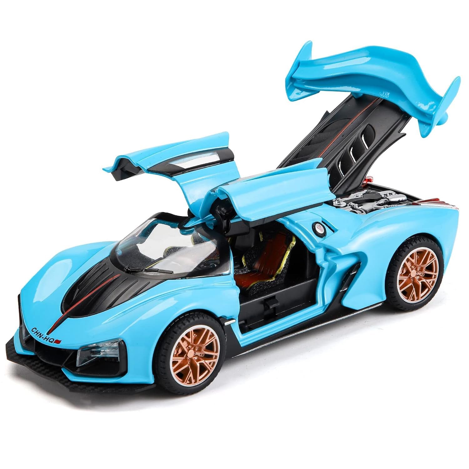 Sport Car Model with Fog Stream Cool Lights Sounds and One Key Open Door Collectible Toys Vehicle for Adults and Kids Gifts for Boys and Girls (Blue)