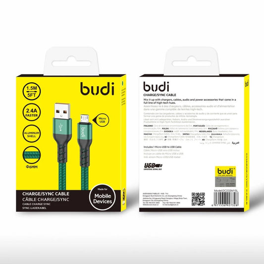 Budi USB to micro USB conversion cable, model DC232M15L, 1.5 meters long