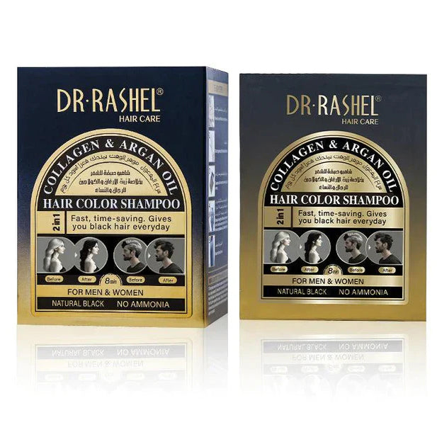 Dr.Rashel Collagen And Argan Oil Hair Color Shampoo Sachet - 25ml - Natural Black - 10 Sachet