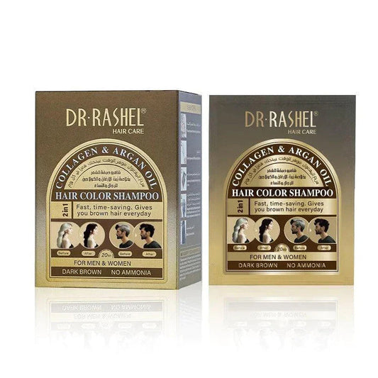 Dr.Rashel Collagen And Argan Oil Hair Color Shampoo Sachet - 25ml - Dark Brown - 10 Sachet