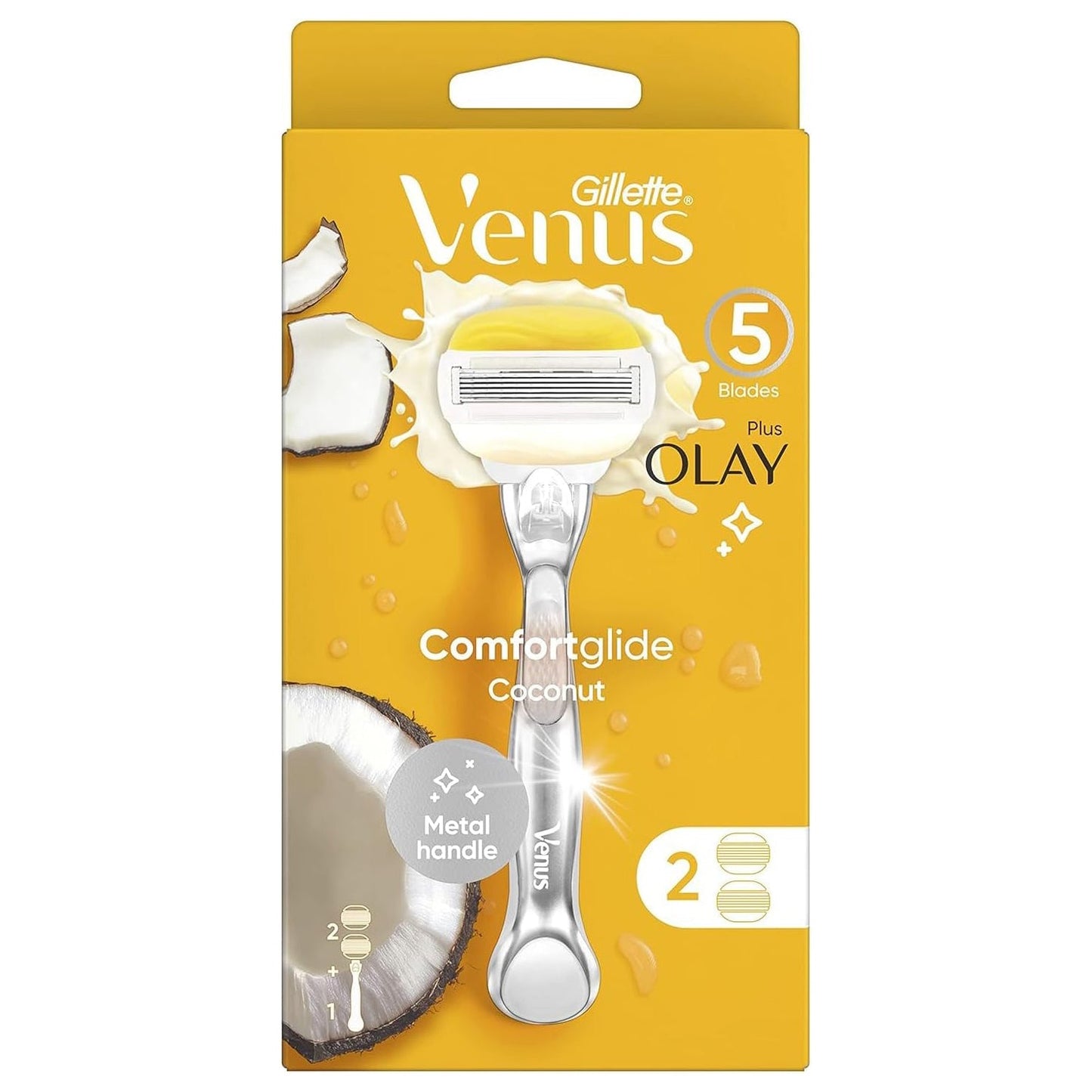 Venus Comfortglide Olay Coconut Women's Razor Handle + 2 Razor Blade Refills