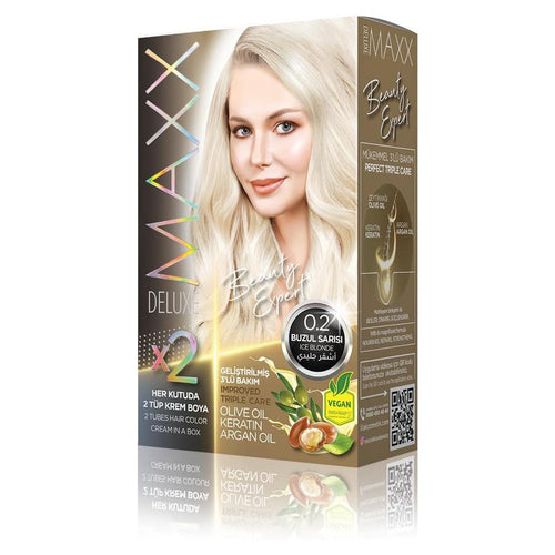 MAXX DELUXE BEAUTY EXPERT HAIR COLOR (KERATIN) 1 BOX (2 X 50 ML) (Ice Blonde 0.2)