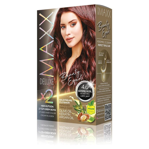 MAXX DELUXE BEAUTY EXPERT HAIR COLOR (KERATIN) 1 BOX (2 X 50 ML) (Secret Red 4.6)