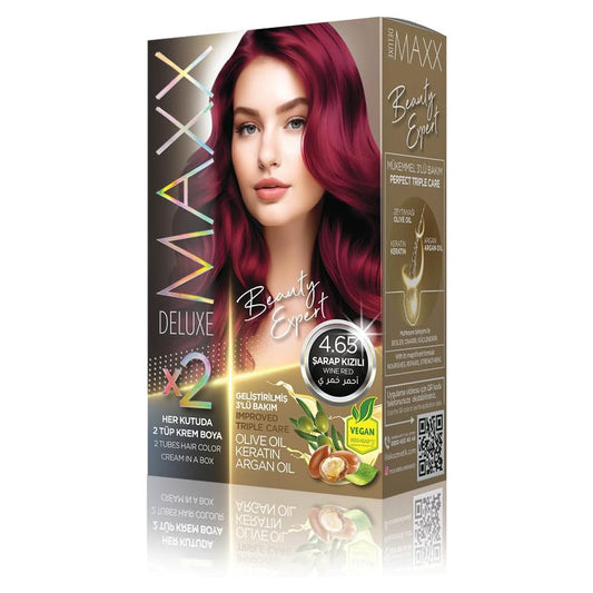 MAXX DELUXE BEAUTY EXPERT HAIR COLOR (KERATIN) 1 BOX (2 X 50 ML) (Wine Red 4.65)