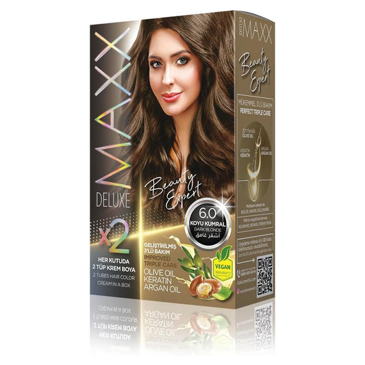 MAXX DELUXE BEAUTY EXPERT (KERATIN) DEVELOPED TRIPLE CARE (1 BOX 2x50ml Color Cream and Developers) (Dark Blonde 6.0)