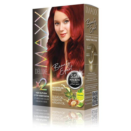 MAXX DELUXE BEAUTY EXPERT HAIR COLOR (KERATIN) 1 BOX (2 X 50 ML) (Red Magic 5.56)