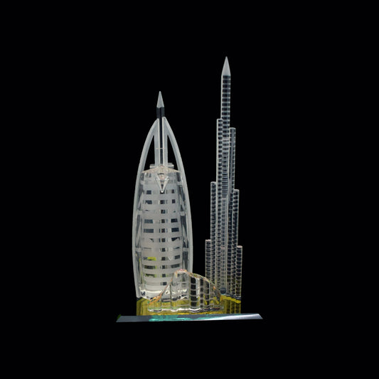 Burj Khalifa - Burj Al Arab Dubai skyline 3d laser engraved Crystal Dimensions: 23 * 14 * 9 CM