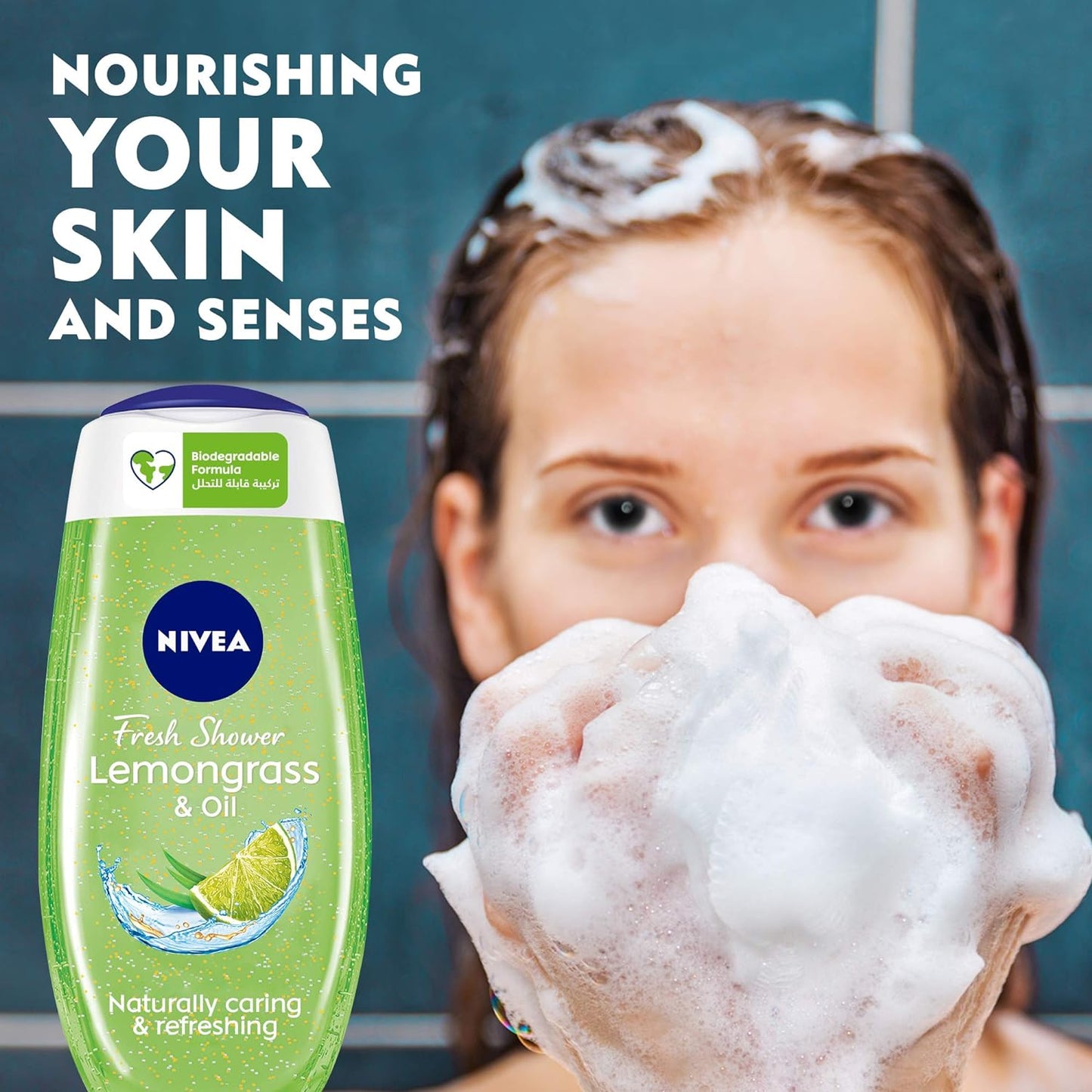 NIVEA Shower Gel Body Wash, Lemongrass & Oil Caring Oil Pearls Lemongrass Scent, 250ml