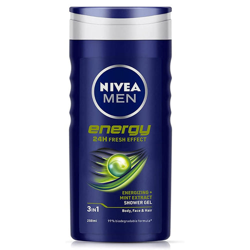 NIVEA MEN Hair, Face & Body Wash, Energy Shower Gel, 250ml