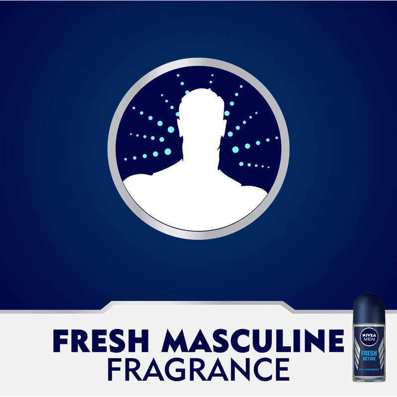 NIVEA MEN Antiperspirant Roll-on for Men, Fresh Active Fresh Scent, 50ml