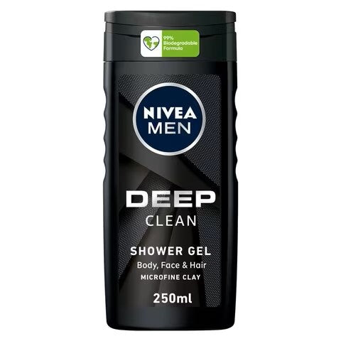 NIVEA MEN 3in1 Shower Gel Body Wash DEEP Micro-Fine Clay Woody Scent 250ml