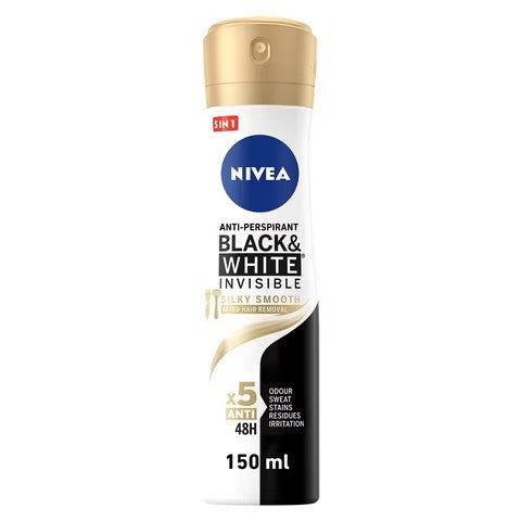 NIVEA Antiperspirant Spray for WoMen Black & White Invisible Silky Smooth Shaving 150ml