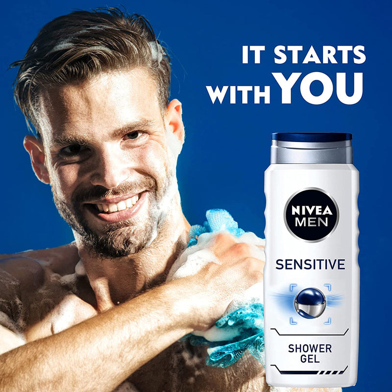 NIVEA MEN 3in1 Shower Gel Body Wash, Sensitive Bamboo Extract Masculine Scent, 250ml