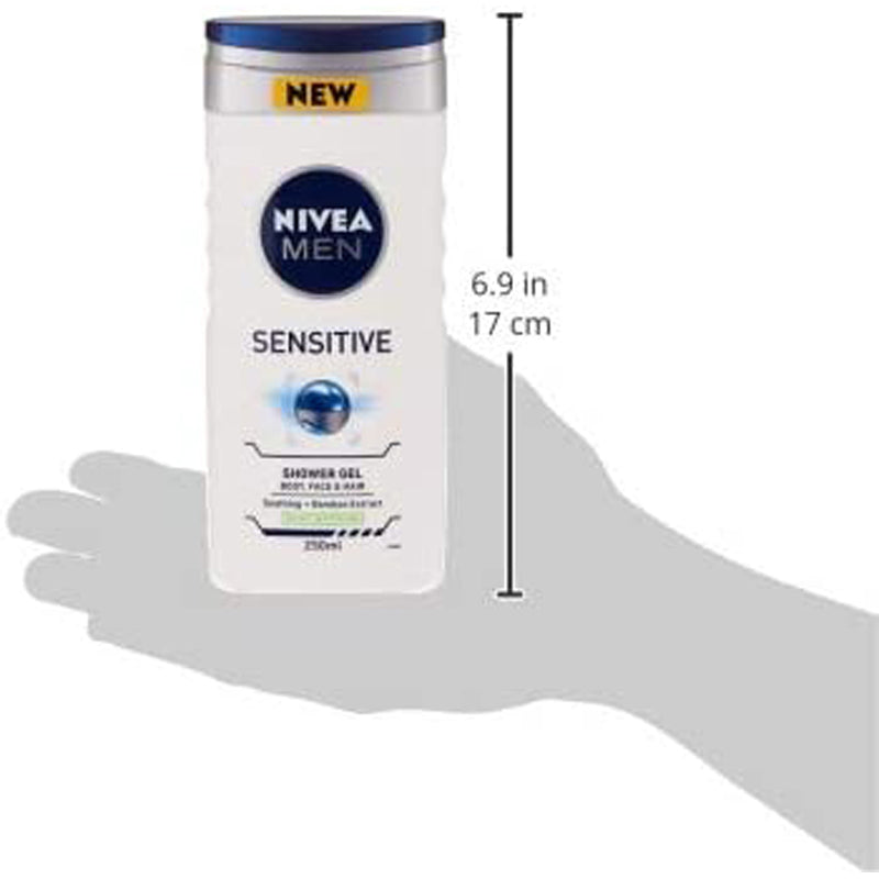 NIVEA MEN 3in1 Shower Gel Body Wash, Sensitive Bamboo Extract Masculine Scent, 250ml