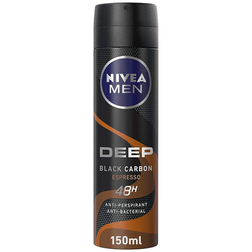 NIVEA MEN Antiperspirant Spray for Men, DEEP Black Carbon Antibacterial, Espresso Scent, 150ml