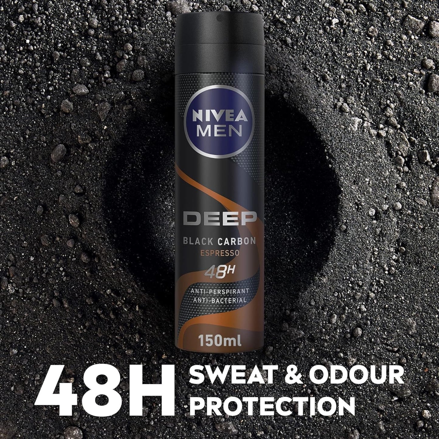 NIVEA MEN Antiperspirant Spray for Men, DEEP Black Carbon Antibacterial, Espresso Scent, 150ml