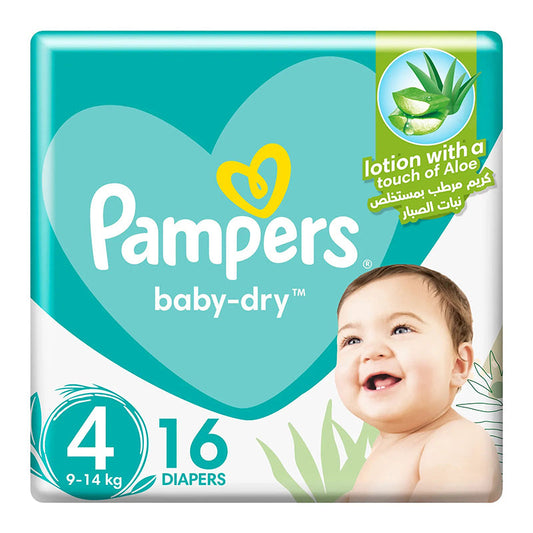 Pampers, Baby-Dry Diapers, With Aloe Vera Lotion And Leakage Protection, Size 4, 9-14 Kg - 16 Pcs