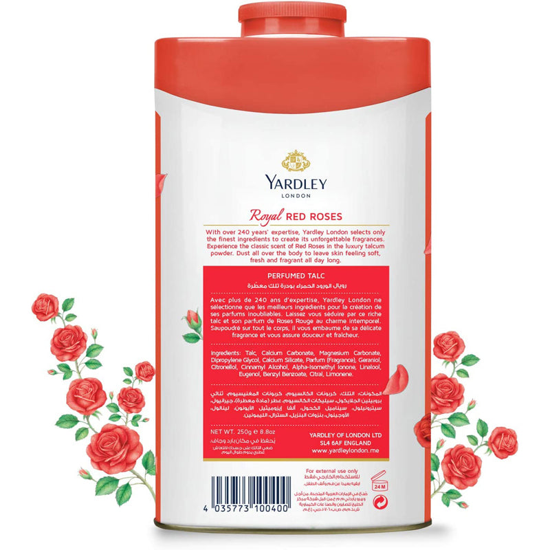 Yardley London Perfumed Talc, Red Roses, 250 G