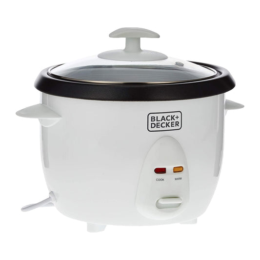 BLACK+DECKER 400W 1L Rice Cooker Removable NonStick Bowl And Steaming Tray With Water Level Indicator And Glass Lid With Cool Touch, For Healthy Meals RC1050 2 Years Warranty