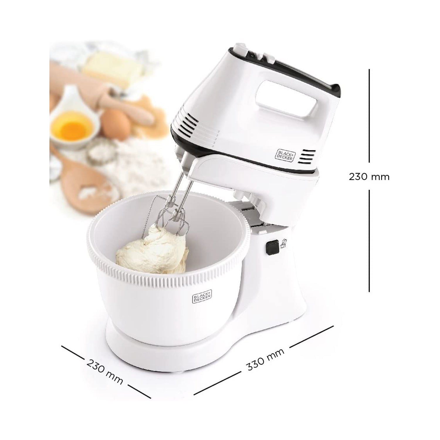 Black+Decker 300w 5 Speed Multifunction Bowl And Stand Mixer, White - M700, 2 Years Warranty