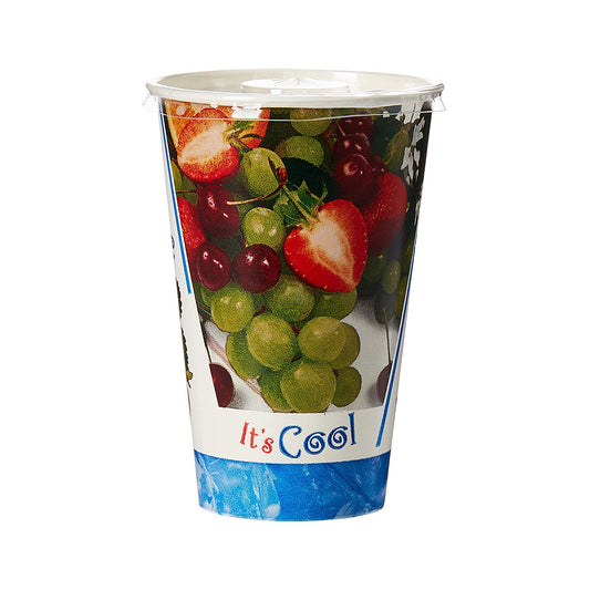 Hotpack Disposable Paper juice Cup 12 ounce with Clear Lid , for Cold Beverage , Water & juice, 25 PCS