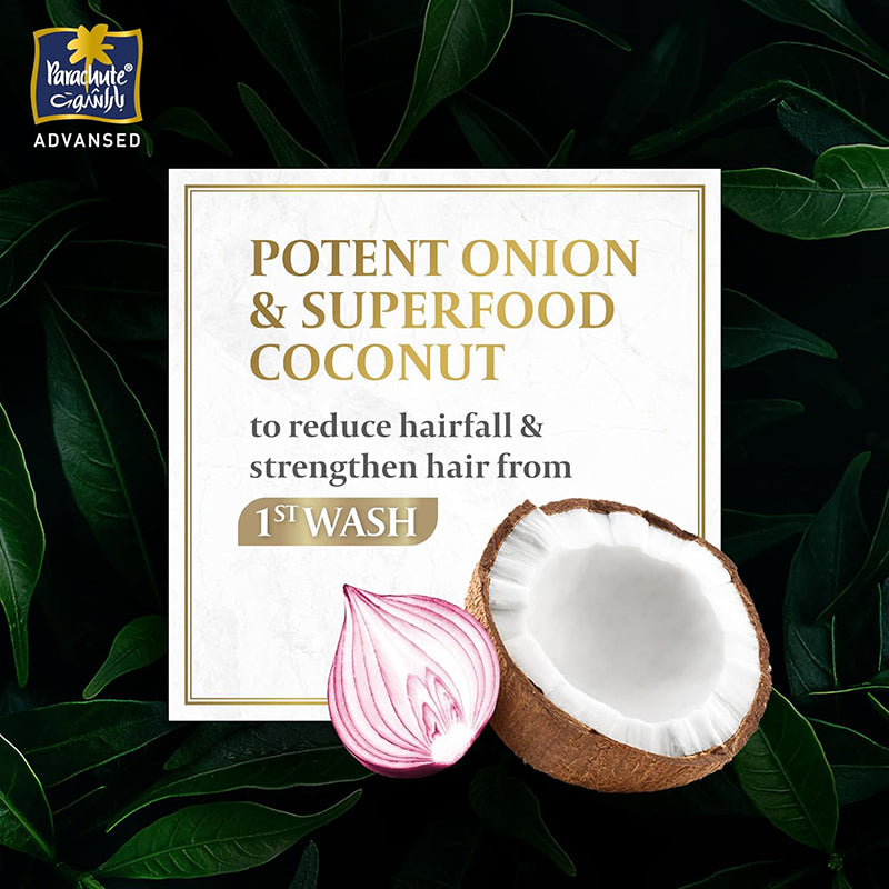 Parachute Advansed Anti-Hairfall Shampoo with Onion and Coconut | Strengthens Hairs and Reduces Hairfall | 0% Harmful Chemicals | 340ml