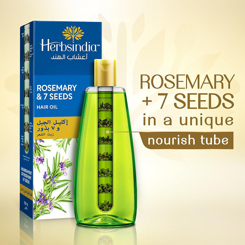 Herbsindia Rosemary & 7 Herbal Seeds Hair Oil With Nourish Tube | Makes Hair Longer & Shinier | Silicone & Paraben Free | 180ml