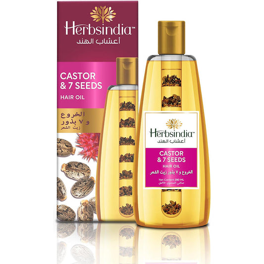 Herbsindia Castor & 7 Herbal Seeds Hair Oil With Nourish Tube | Thickens & Softens Hair | Silicone & Paraben Free | 180ml
